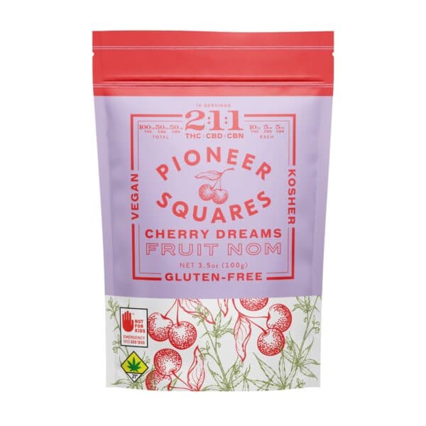 100mg - 10pk - 1:1 Sour Cherry - Pioneer Squares - Fruit Nom - CBD - H