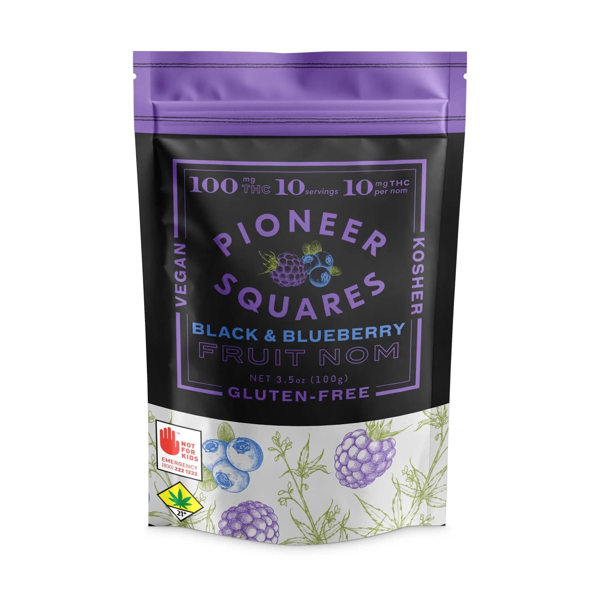 100mg - 10pk - Black & Blueberry - Pioneer Squares - DOH Edible - Fruit Noms - H