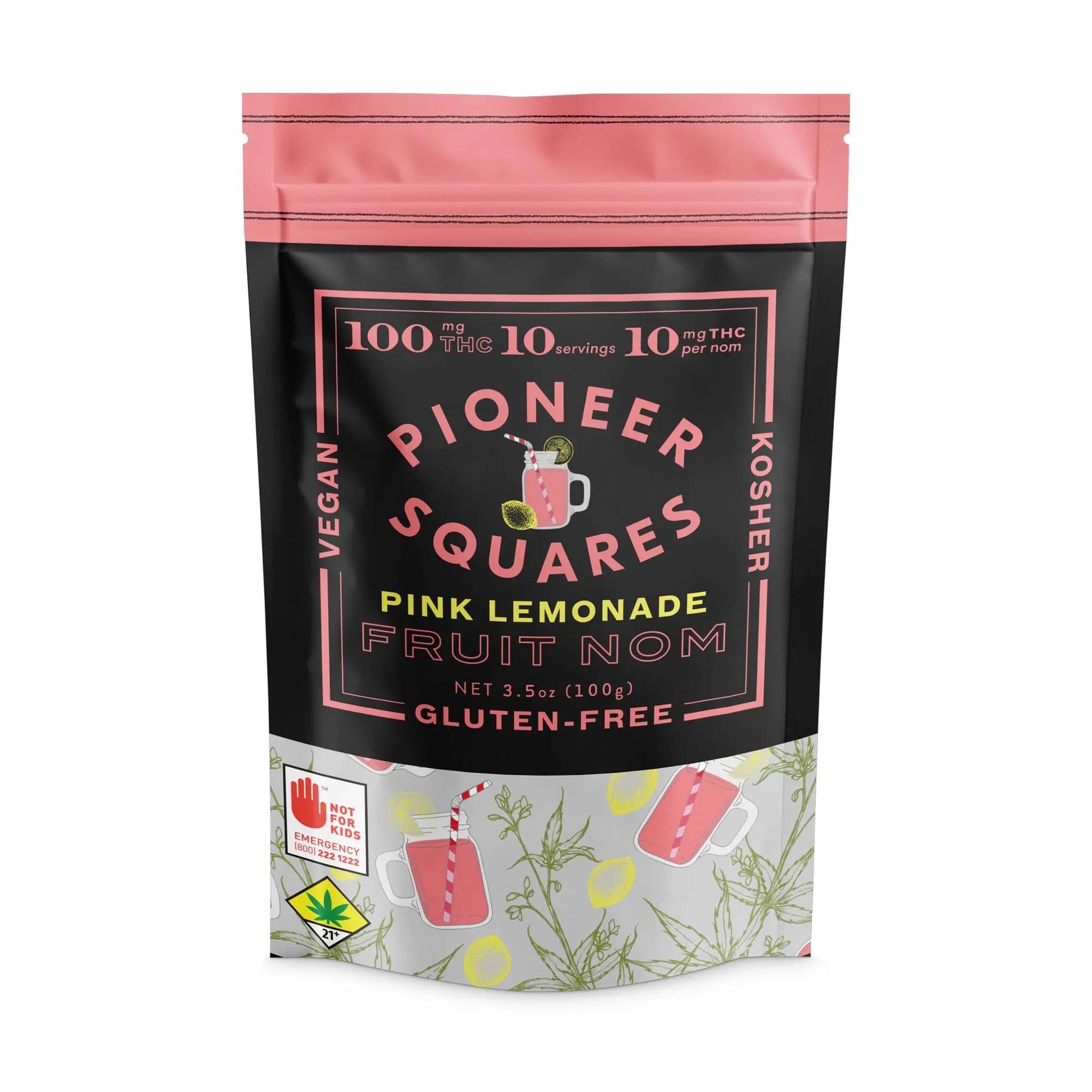 100mg - 10pk - Pink Lemonade - Pioneer Squares - Fruit Nom - H