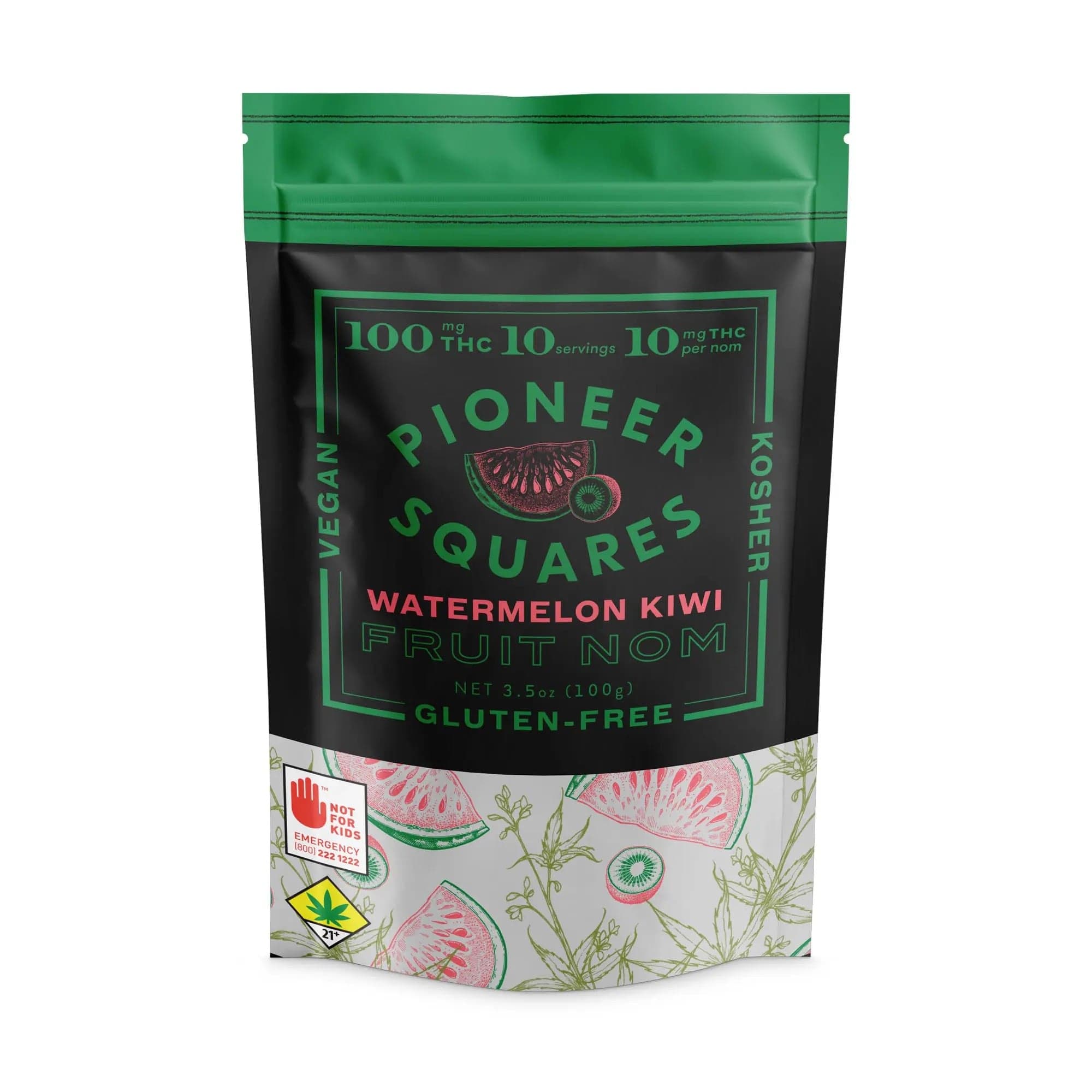 100mg - 10pk - Watermelon Kiwi - Pioneer Squares - DOH Edibles (Solid) - Fruit Nom - H
