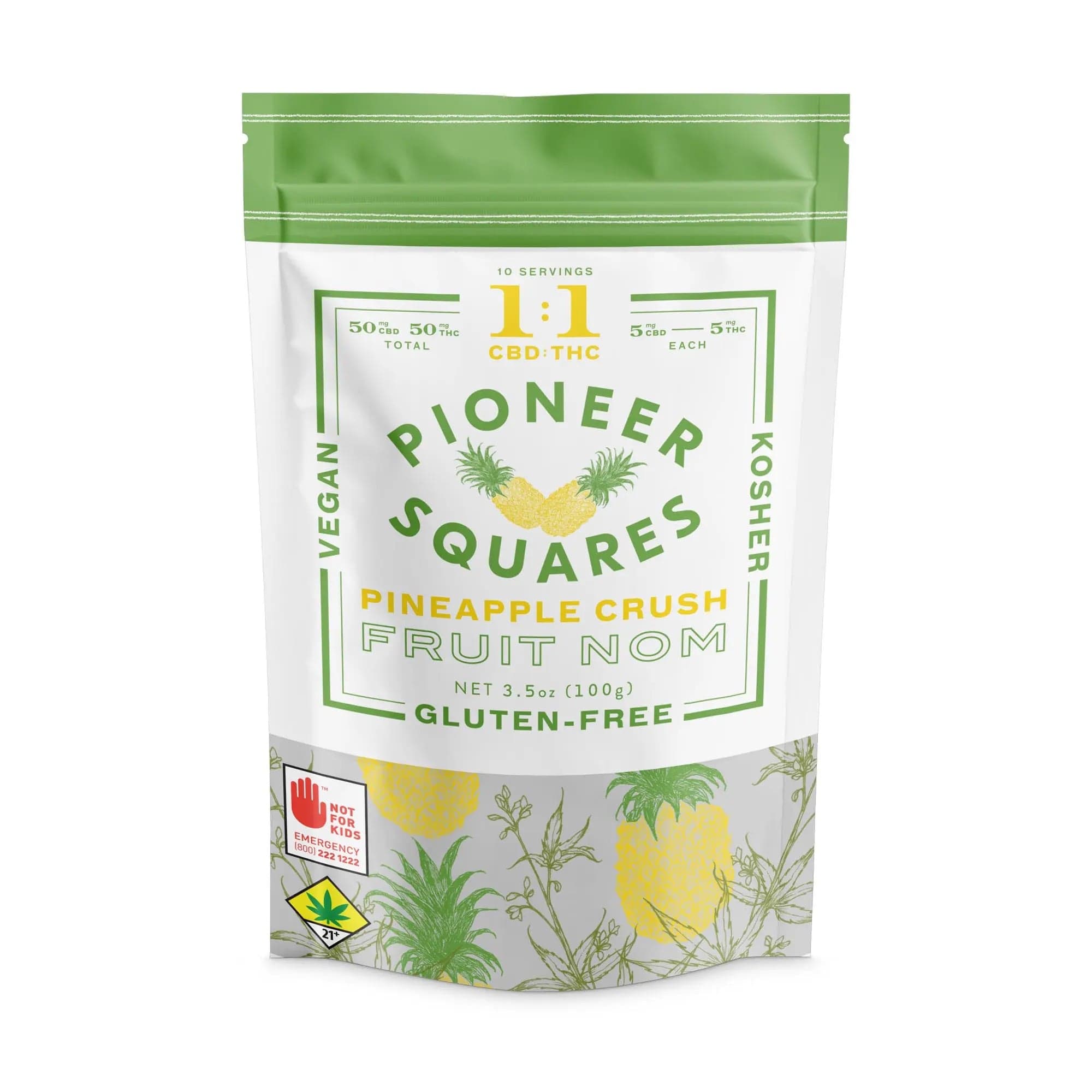 100mg - 1:1 Pineapple Crush - Pioneer Squares - DOH Edibles (Solid) - Fruit Nom - CBD