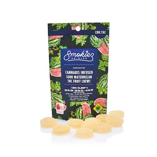 200mg - 10pk - THC:CBN - Sour Watermelon - Smokiez - DOH Edible - Fruit Chews - I
