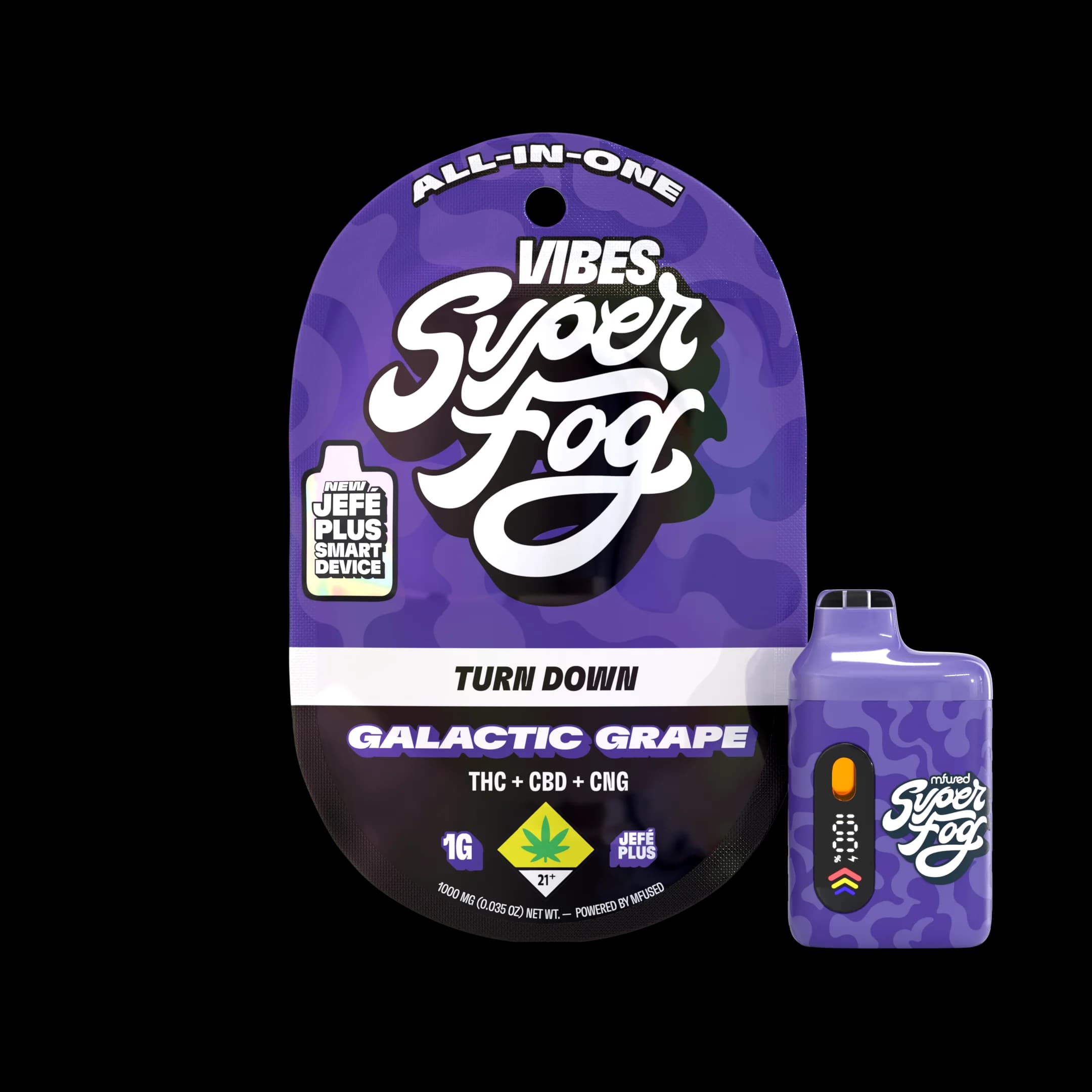 1g - 4:1:1 Turn Down "Galactic Grape" - Super Fog Vibes - DOH Cartridge - Disposable - THC:CBD:CBN