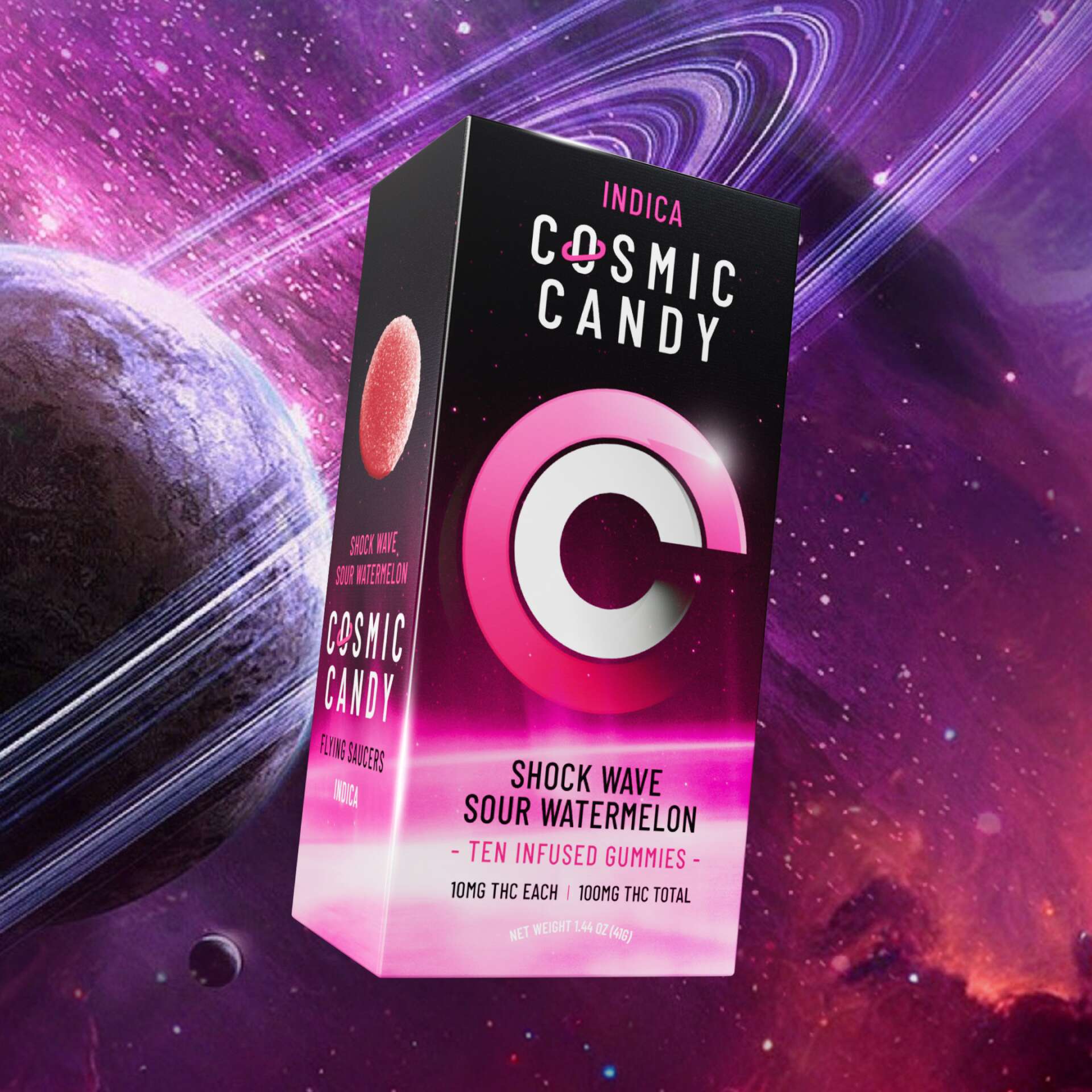 100mg - 10pk - Blue Raspberry Indica - Cosmic Candies - DOH Edibles - I