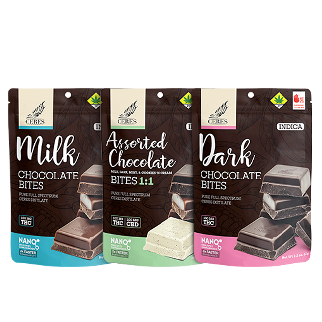 200mg - 10pk - 1:1 CBD Indica Milk Chocolate - Ceres - Edible - Bites